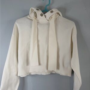 ZARA Cream Knit Cropped Hoodie with Silver Grommets Size S ✨